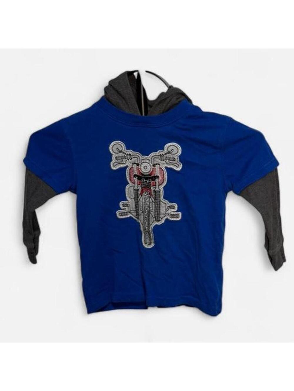 Garanimals Toddler 3T Layered Hoodie Blue Grey Motorcycle Shirt - Picture 2 of 8